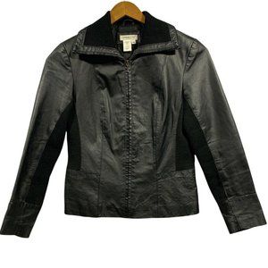 Coldwater Creek Black Leather Wool Blend Knit Jacket Size M